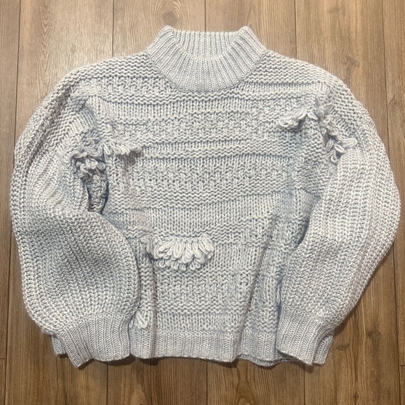 Carole Christian Sweaters - Carole Christian Chunky Knit Fringe Sweater Gray Wool Blend Mock Neck Women XXL
